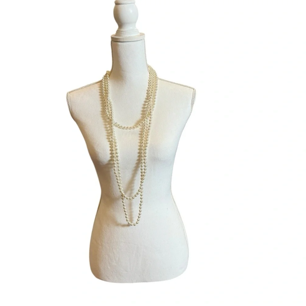 Vintage Extra Long Faux Pearl Necklace 105 Inch Multi-Wrap Statement Strand